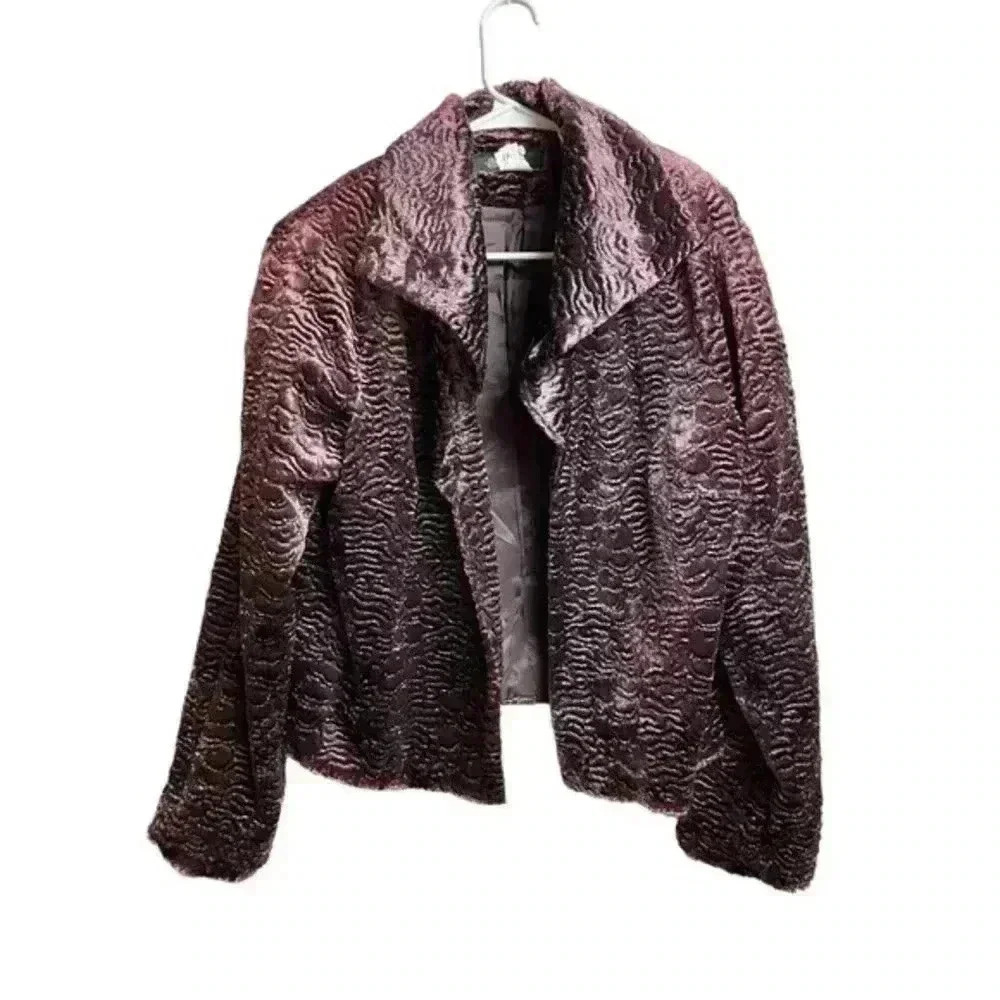 Peck & Peck Collection Purple Fully Lined Faux Fur Feel Quilted Look Jacket